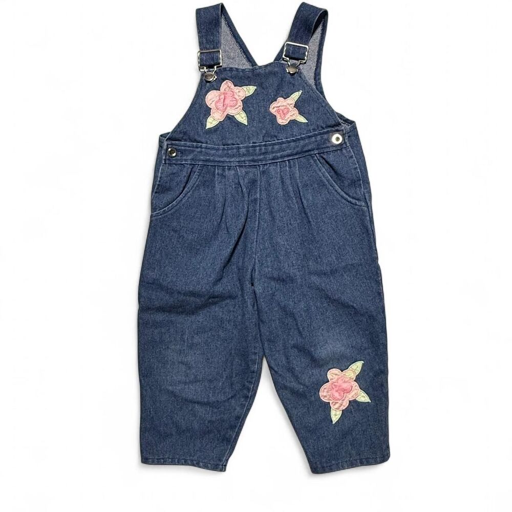 New York Kids Floral Embroidered Denim Overalls 3T